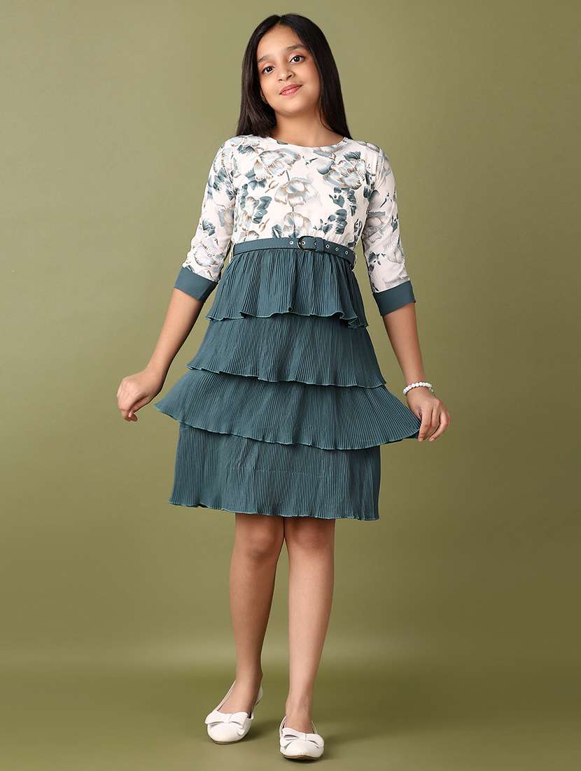 girls printed round neck layered dress