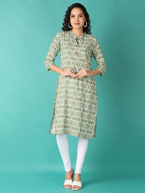 women three quarter sleeve straight kurta - 21545053 -  Standard Image - 0