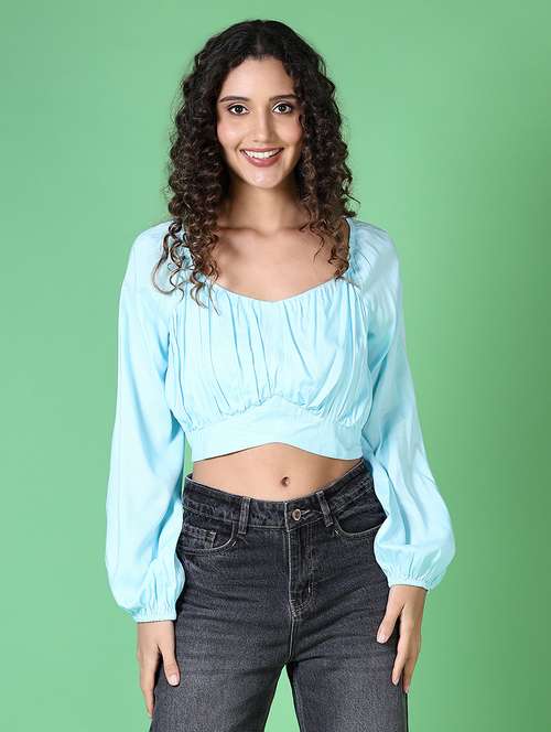women solid long sleeve crop top - 21545062 -  Standard Image - 0