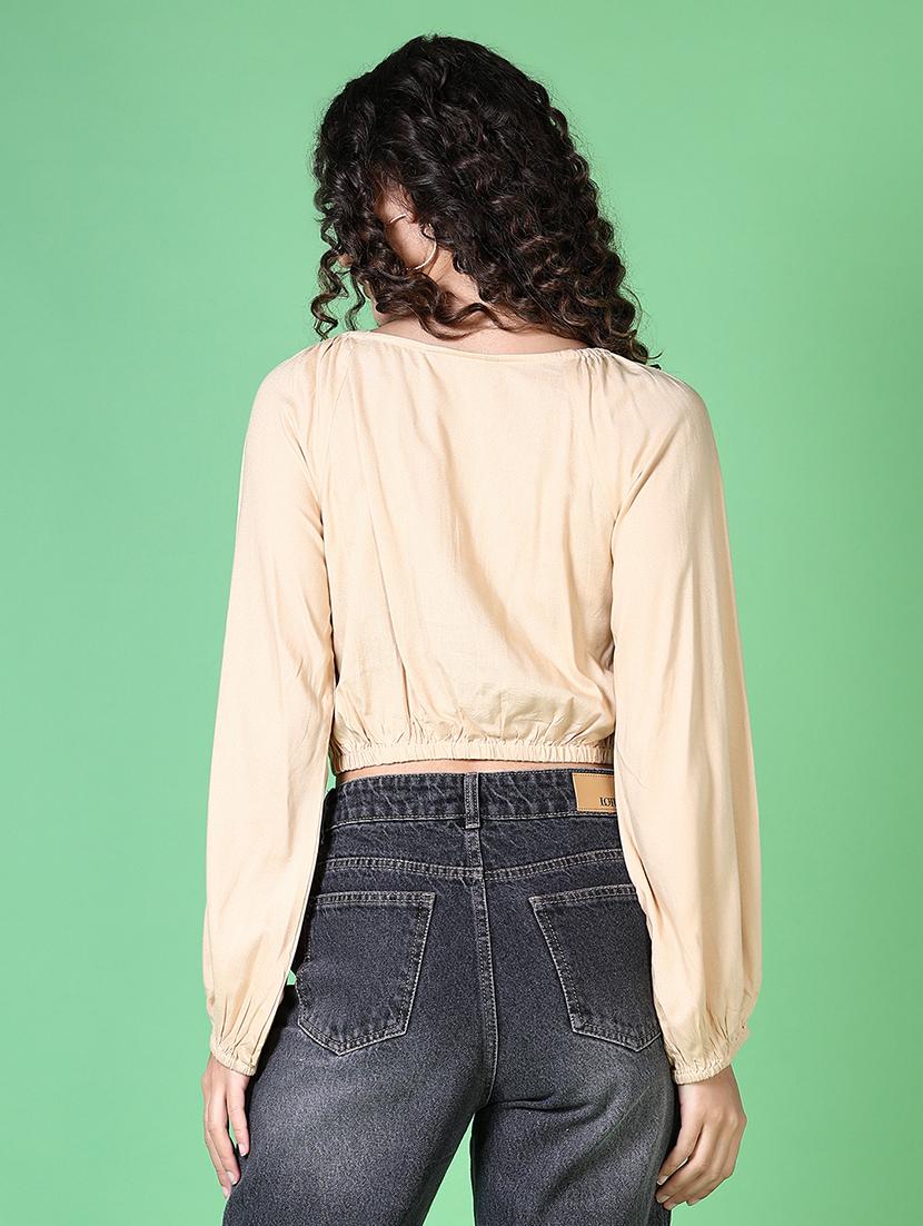 women solid long sleeve crop top - 21545063 - Standard Image - 3