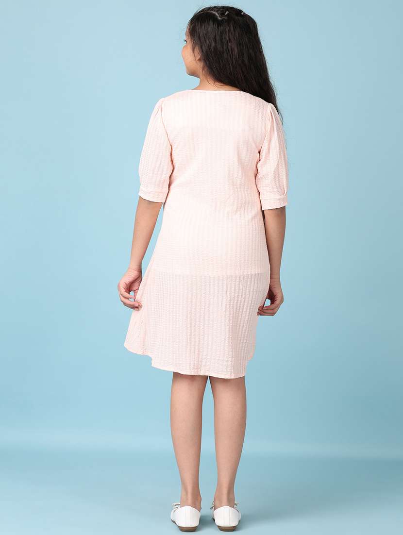 girls peach self design a-line dress - 21545076 -  Standard Image - 3