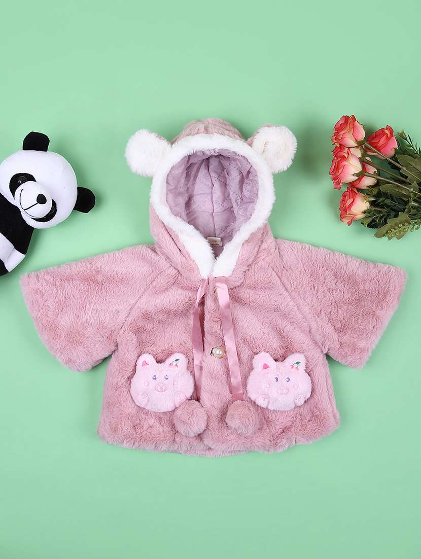 girls solid fur long sleeve jacket