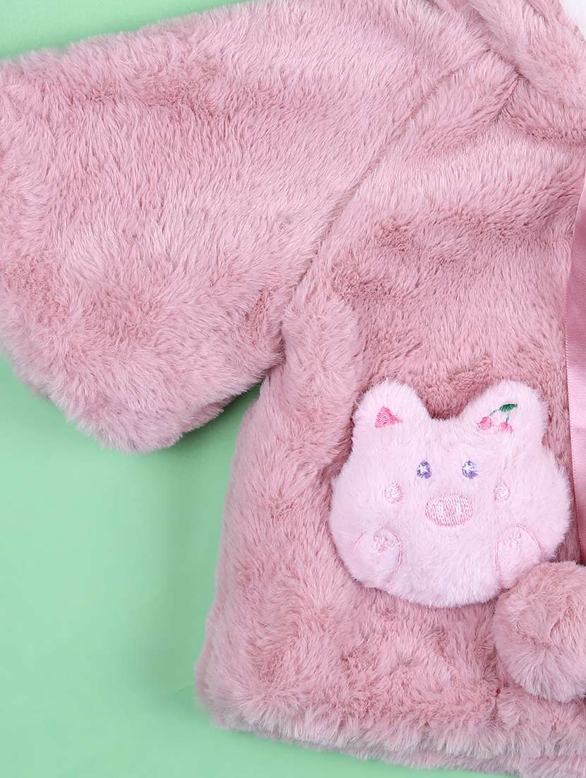 girls solid fur long sleeve jacket - 21545089 -  Standard Image - 3