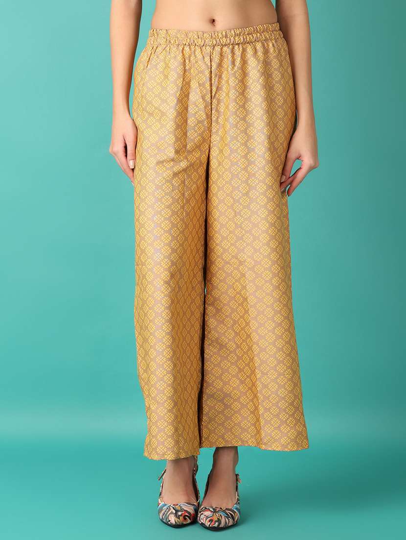 women mustard printed straight palazzo