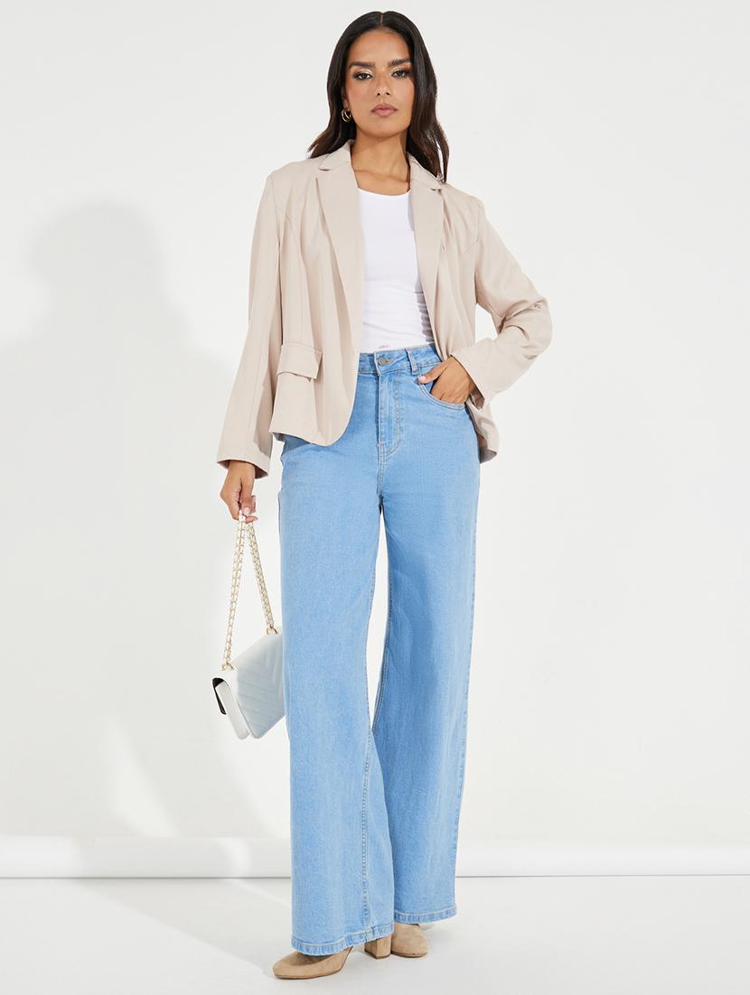 women beige solid casual blazer - 21546976 - Standard Image - 3