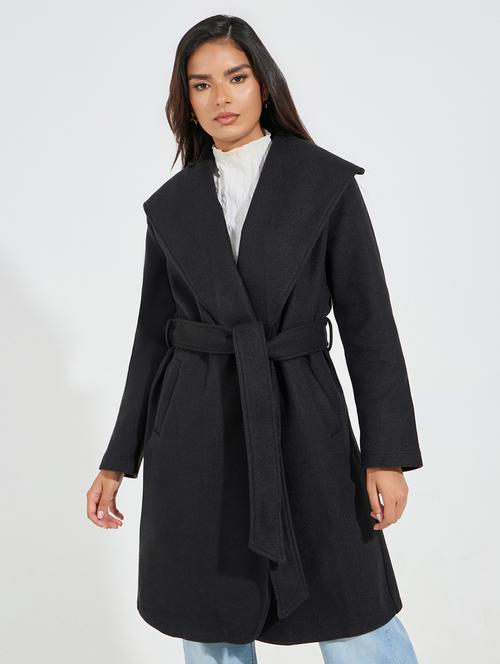 women black solid trench coat - 21546977 -  Standard Image - 0