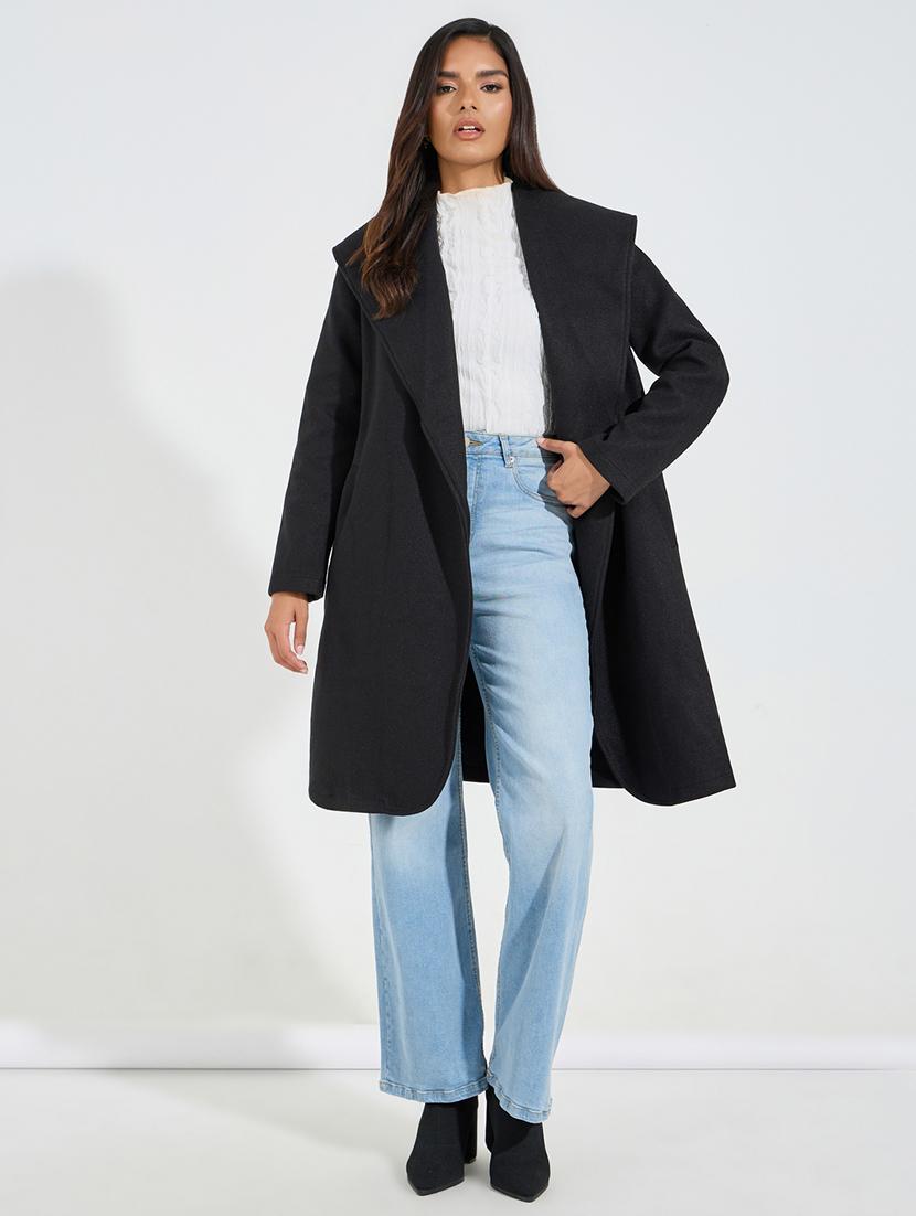 women black solid trench coat - 21546977 - Standard Image - 3