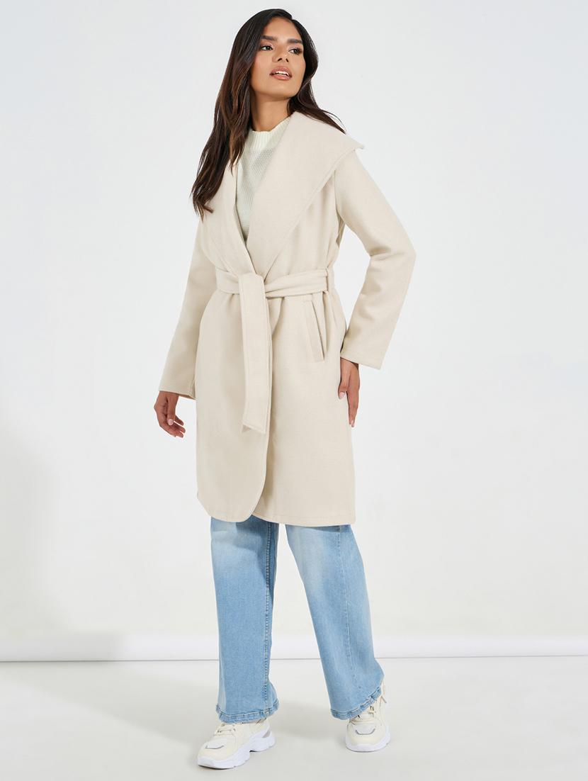women beige solid trench coat - 21546978 - Standard Image - 3