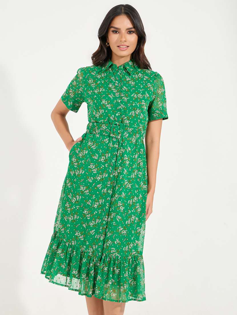 women green floral printed shirt dress - 21546980 -  Standard Image - 3