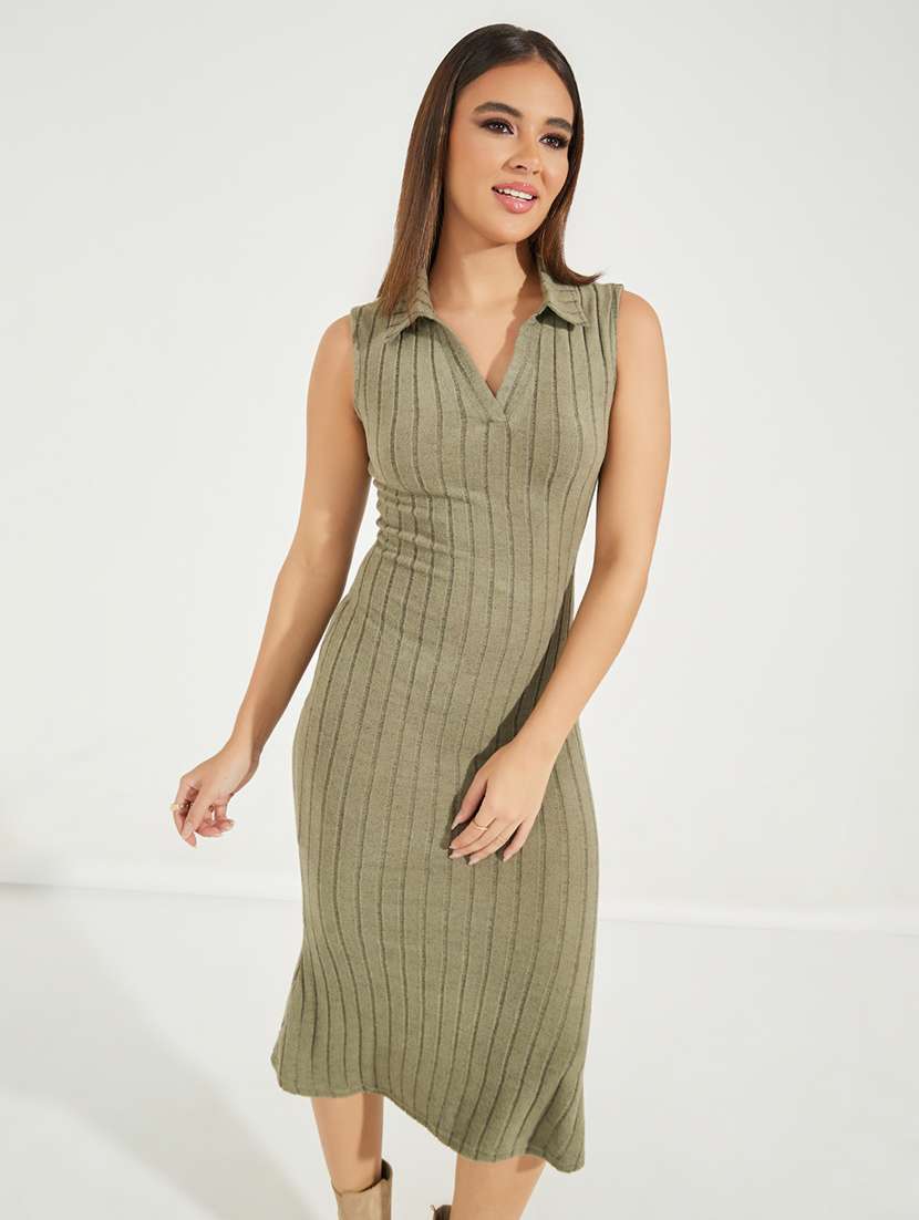 women olive solid bodycon dress - 21546999 -  Standard Image - 3