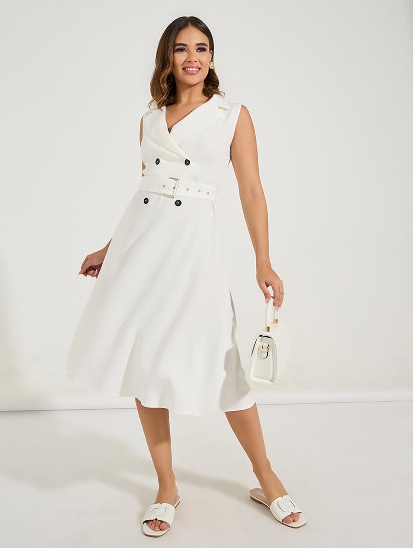 women white solid a-line dress - 21547011 - Zoom Image - 0