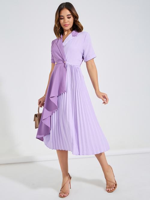 women purple color block wrap dress - 21547014 - Standard Image - 0