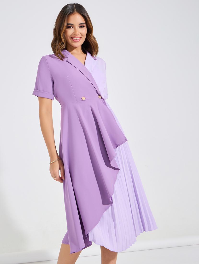 women purple color block wrap dress - 21547014 - Standard Image - 3