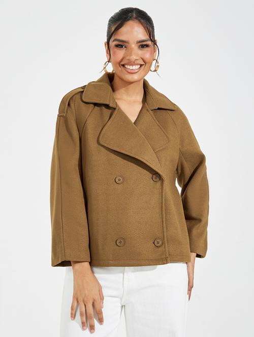 women brown solid full sleeve regular coat - 21547019 - Standard Image - 0