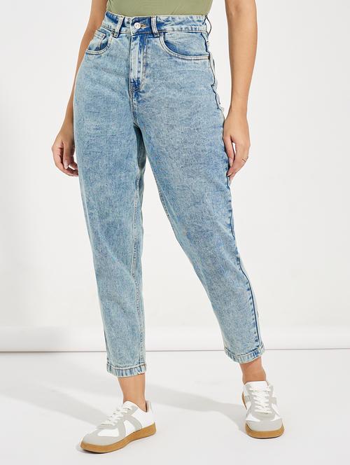 women blue plain mom fit jean - 21547028 -  Standard Image - 0
