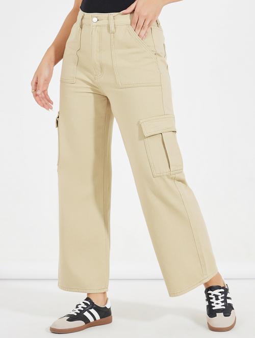 women beige solid cargo - 21547035 - Standard Image - 0