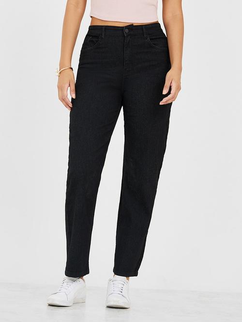 women black solid mom fit jean - 21547039 - Standard Image - 0