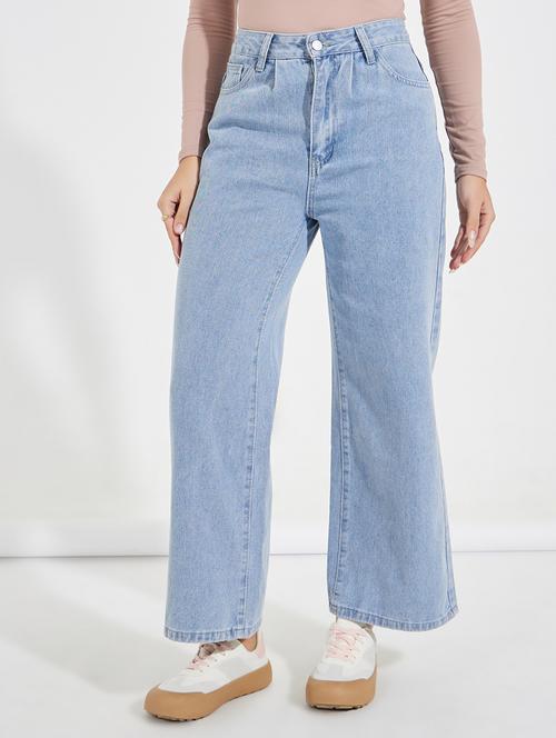 women blue plain wide leg jean - 21547041 -  Standard Image - 0