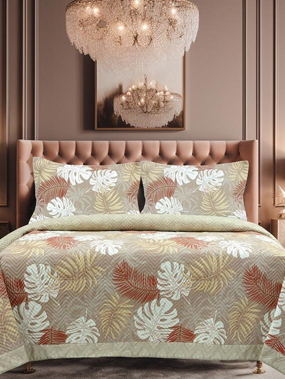 veahome cotton tropical printed king size bedcover - beige - 21547482 - Zoom Image - 0