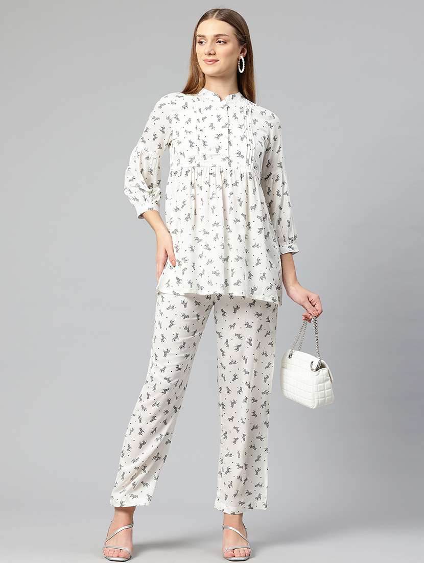white rayon top and trouser set coord - 21547526 -  Standard Image - 3