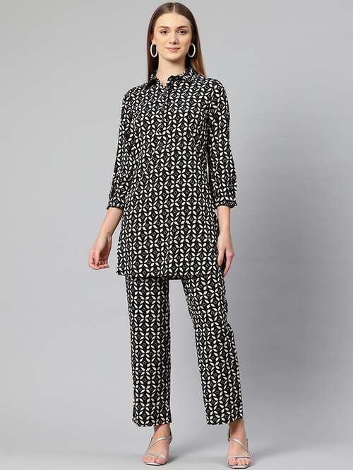 black crepe top and trouser set coord - 21547527 -  Standard Image - 0