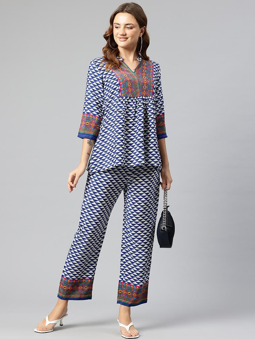 women white geometric printed top and trouser co-ord set - 21547529 - Standard Image - 3