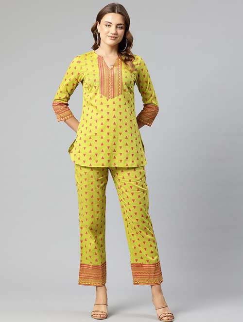 women green printed top and trouser co-ord set - 21547533 -  Standard Image - 0