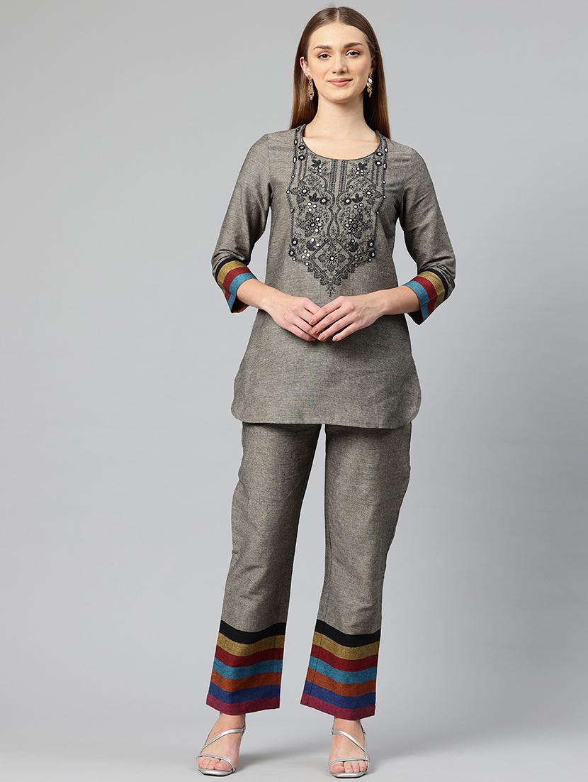 women embroidered top and trouser co-ord set - 21547537 -  Zoom Image - 0