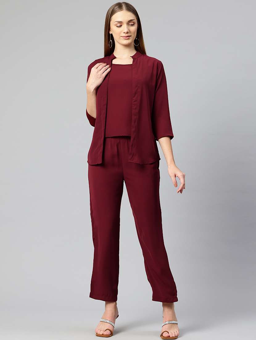 women solid top and trouser co-ord set - 21547544 -  Zoom Image - 0