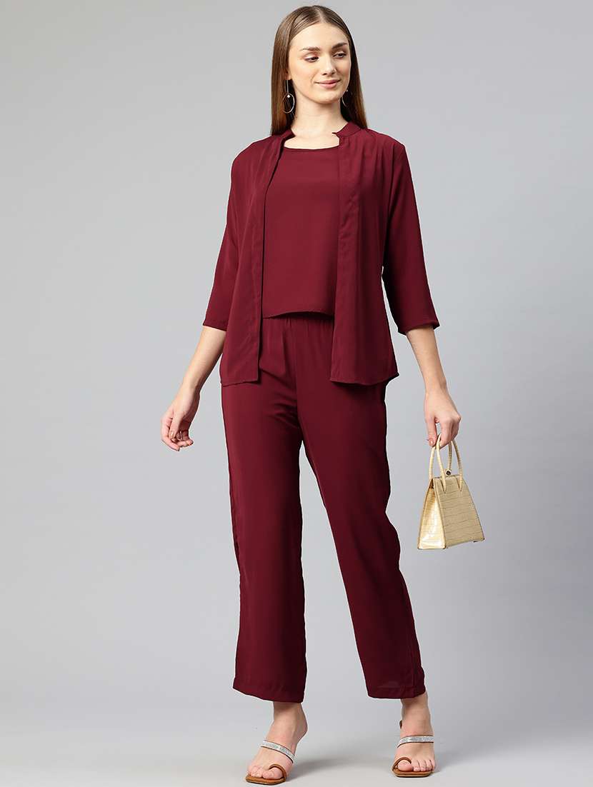 women solid top and trouser co-ord set - 21547544 -  Standard Image - 3