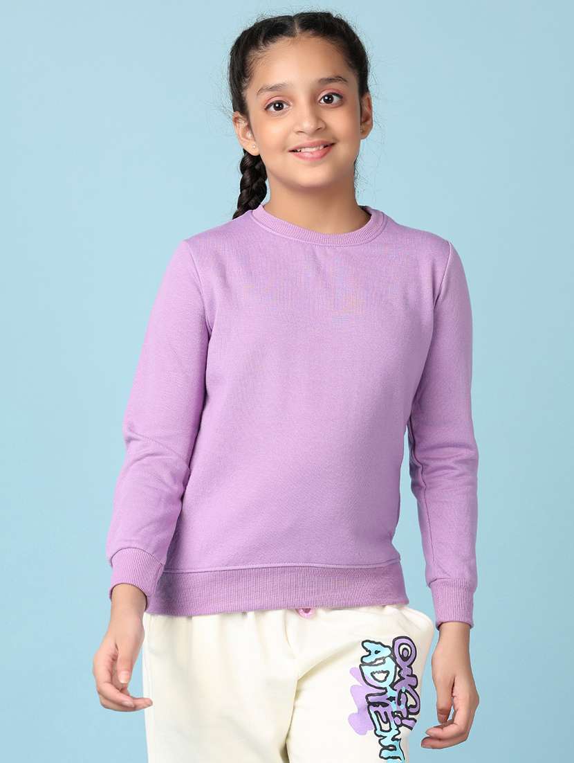 girls lavender solid long sleeve sweatshirt - 21547600 -  Zoom Image - 0