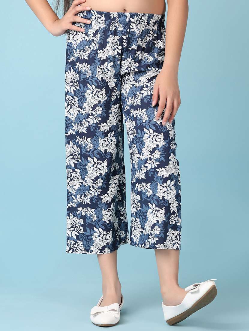 girls  blue florals printed palazzo