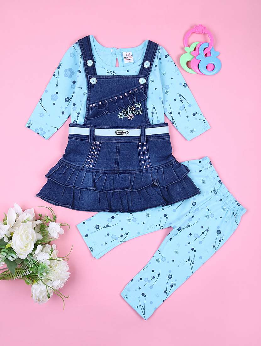 girls printed dungarees twin set