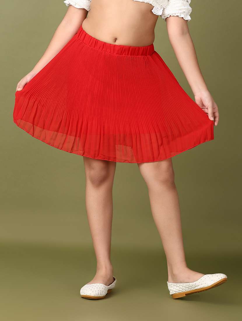 girls red solid flared skirt
