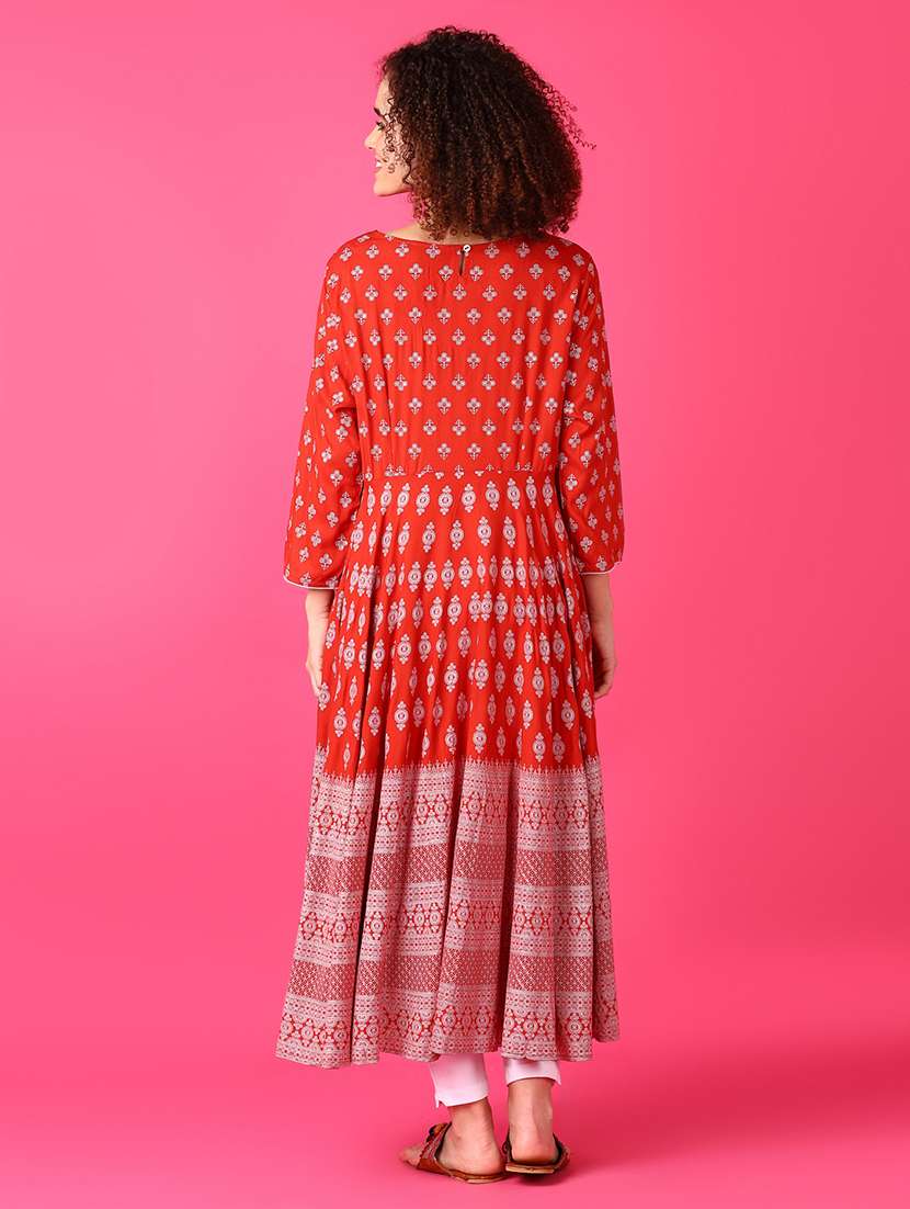 women three quarter sleeve flared kurta - 21547730 -  Standard Image - 3