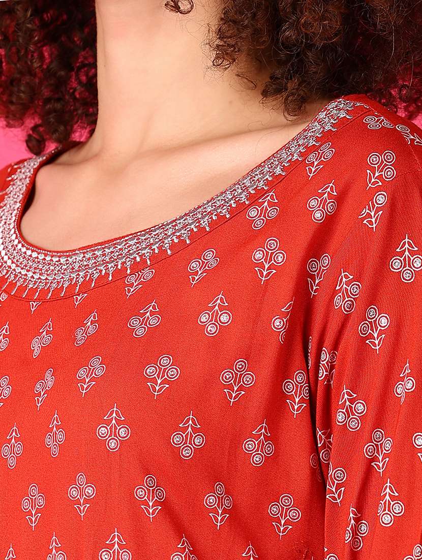 women three quarter sleeve flared kurta - 21547730 -  Standard Image - 5