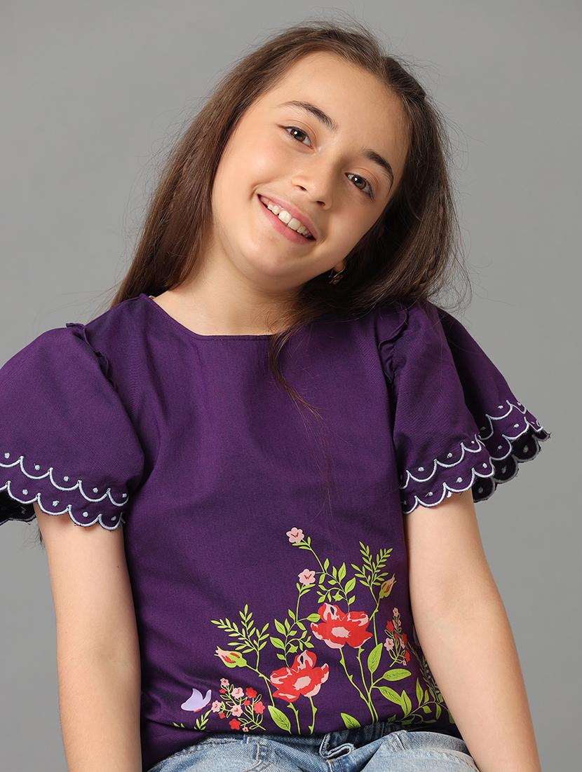 girls round neck floral printed regular tee - 21549535 - Standard Image - 3