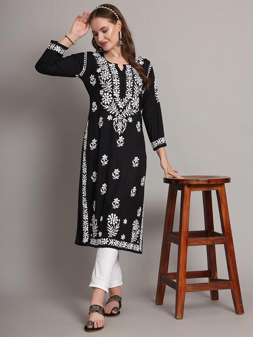 women embroidered notch neck straight kurta - 21549561 - Standard Image - 0