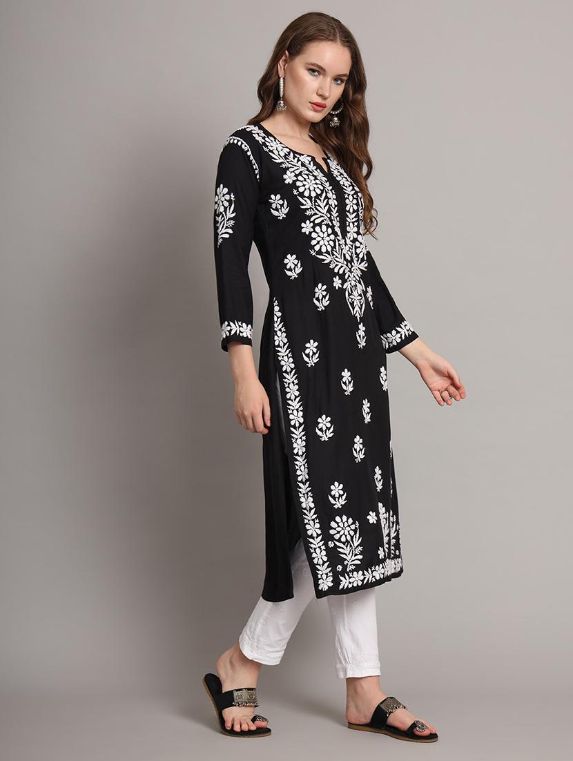 women embroidered notch neck straight kurta - 21549561 - Standard Image - 3