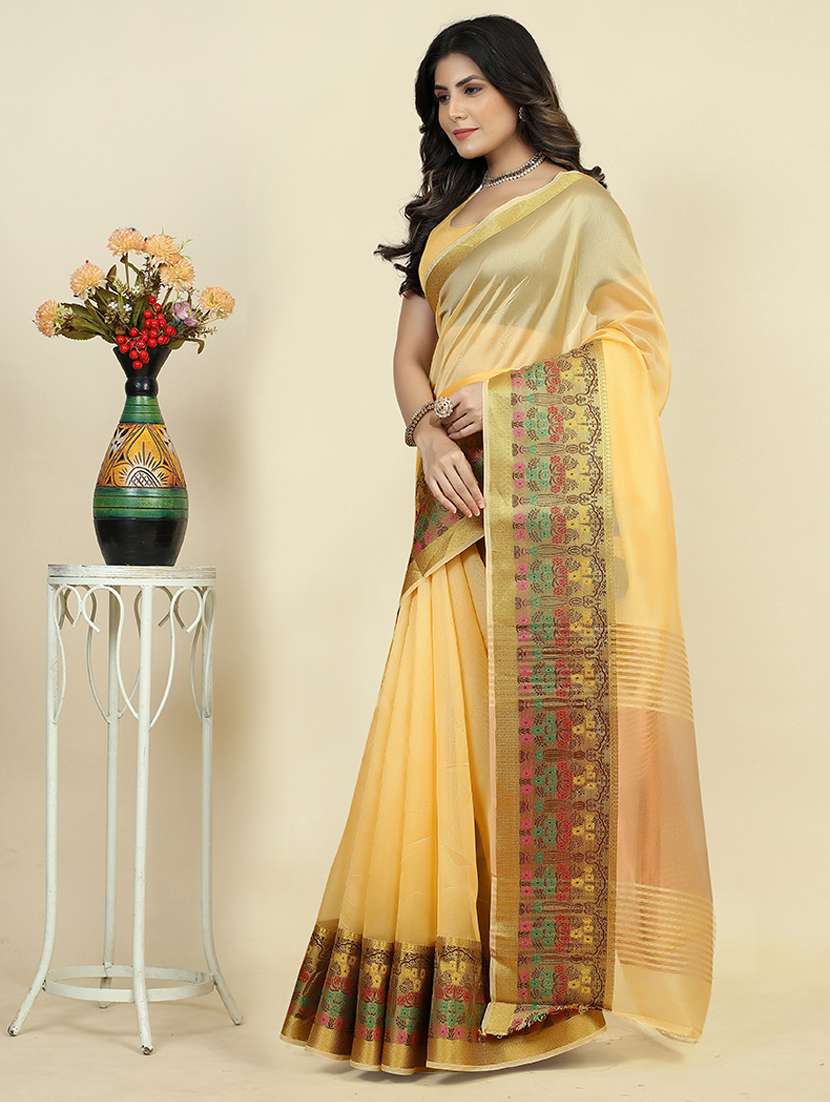 women solid zari bordered saree
