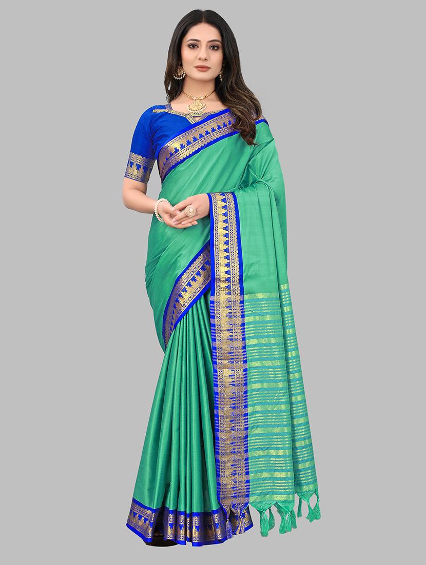 women solid zari bordered saree
