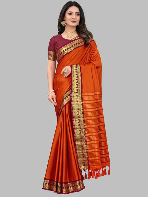 women solid zari bordered saree - 21549803 -  Standard Image - 0