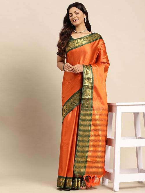 women solid zari bordered saree - 21549815 - Standard Image - 0