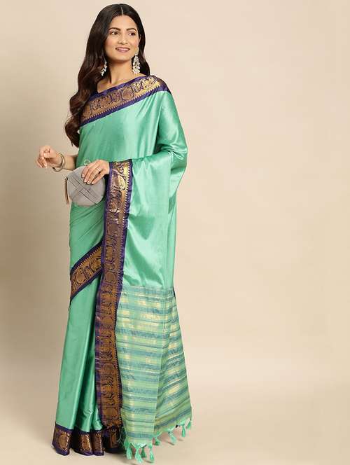 women solid zari bordered saree - 21549817 -  Standard Image - 0