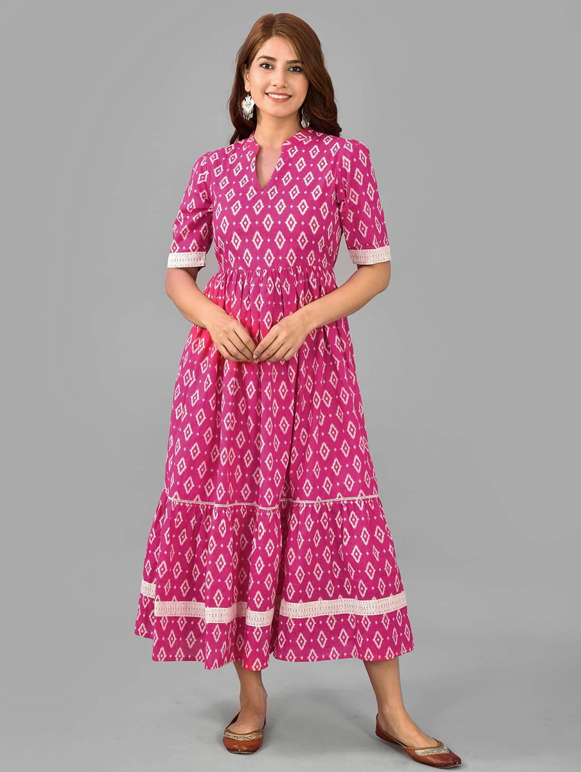 women pink ikat printed anarkali kurta - 21549905 - Zoom Image - 0