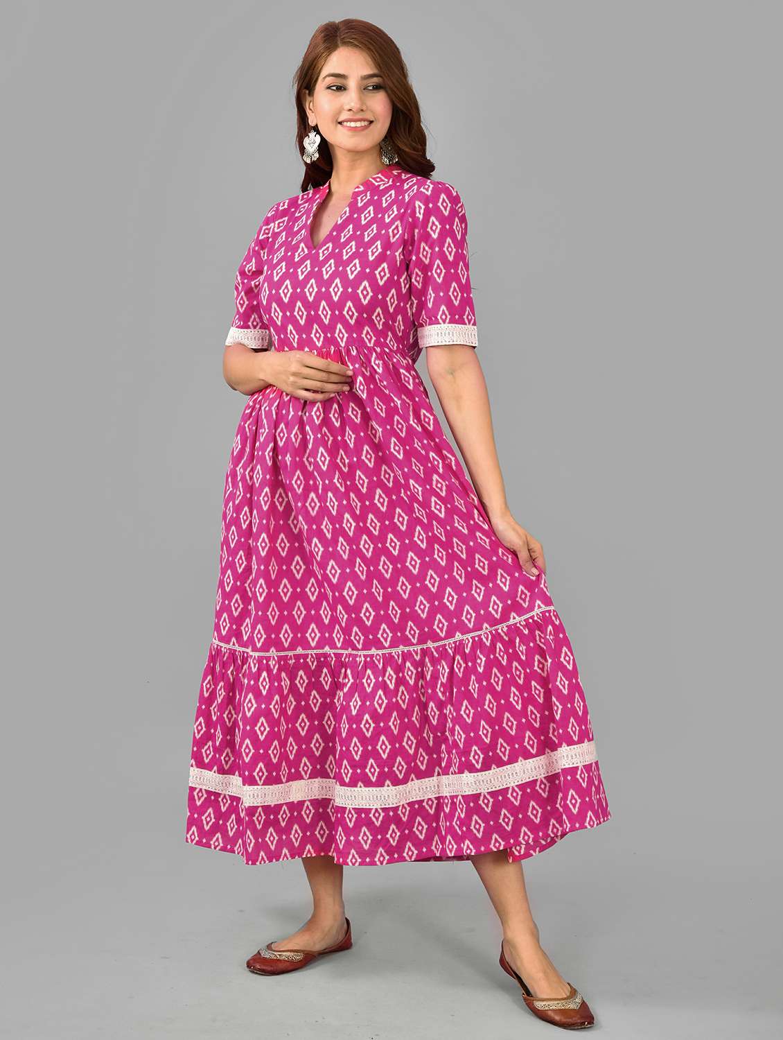 women pink ikat printed anarkali kurta - 21549905 - Standard Image - 3