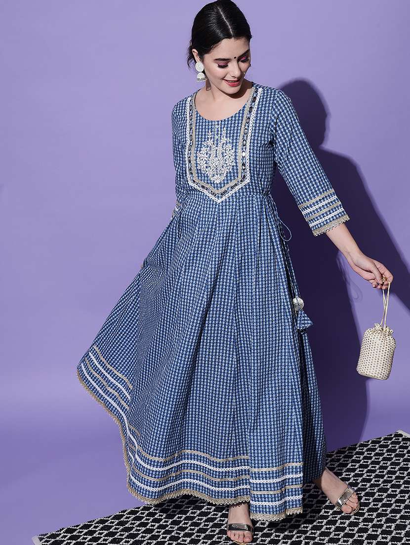 women blue printed anarkali kurta - 21549926 -  Standard Image - 3