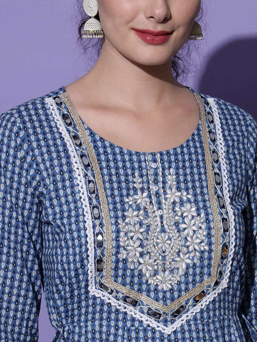 women blue printed anarkali kurta - 21549926 -  Standard Image - 5