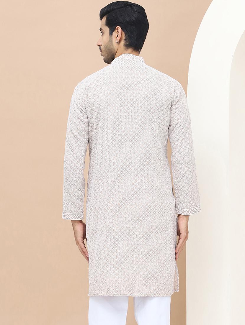 men embroidered mandarin neck kurta - 21549997 - Standard Image - 3