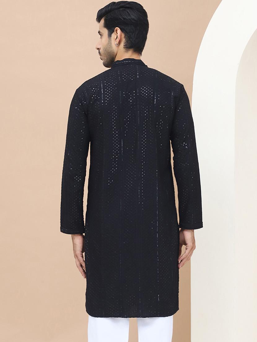 men embroidered mandarin neck kurta - 21549998 - Standard Image - 3